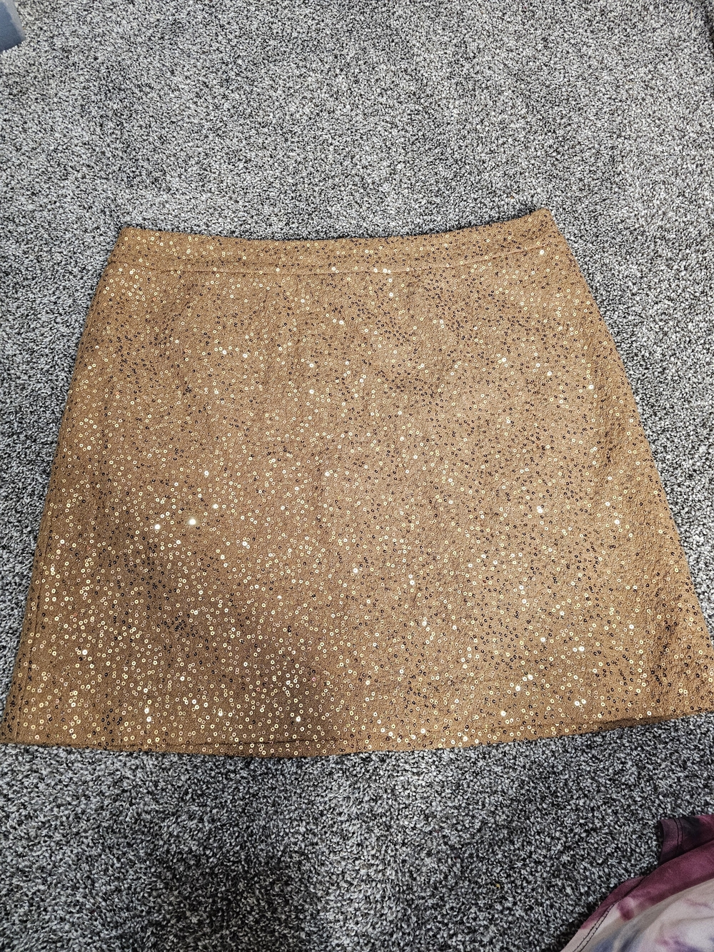 Loft Gold Sequin A-Line Women's Mini Skirt Sparkly Shiney Party Holiday
